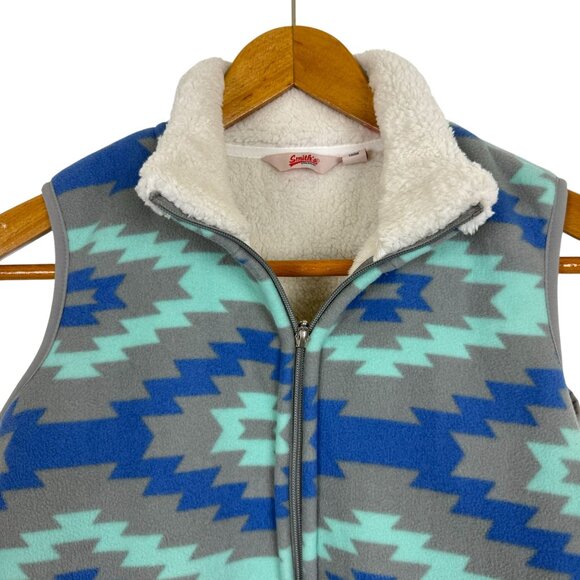 Smiths American Aztec Pattern Fleece Vest Sz Medium Full Zip Faux Sherpa Lining - Picture 3 of 10